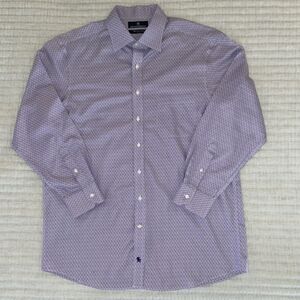 Hart Schaffner Marx Shirt Men's Large Purple Glen Check Cotton Button-Up Classic